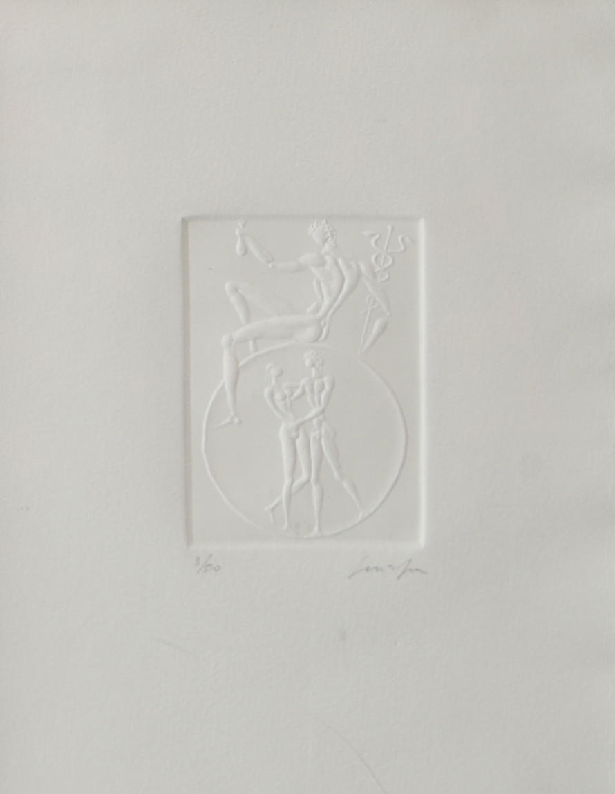 GINO SCARPA. Figures, relief engraving, signed.