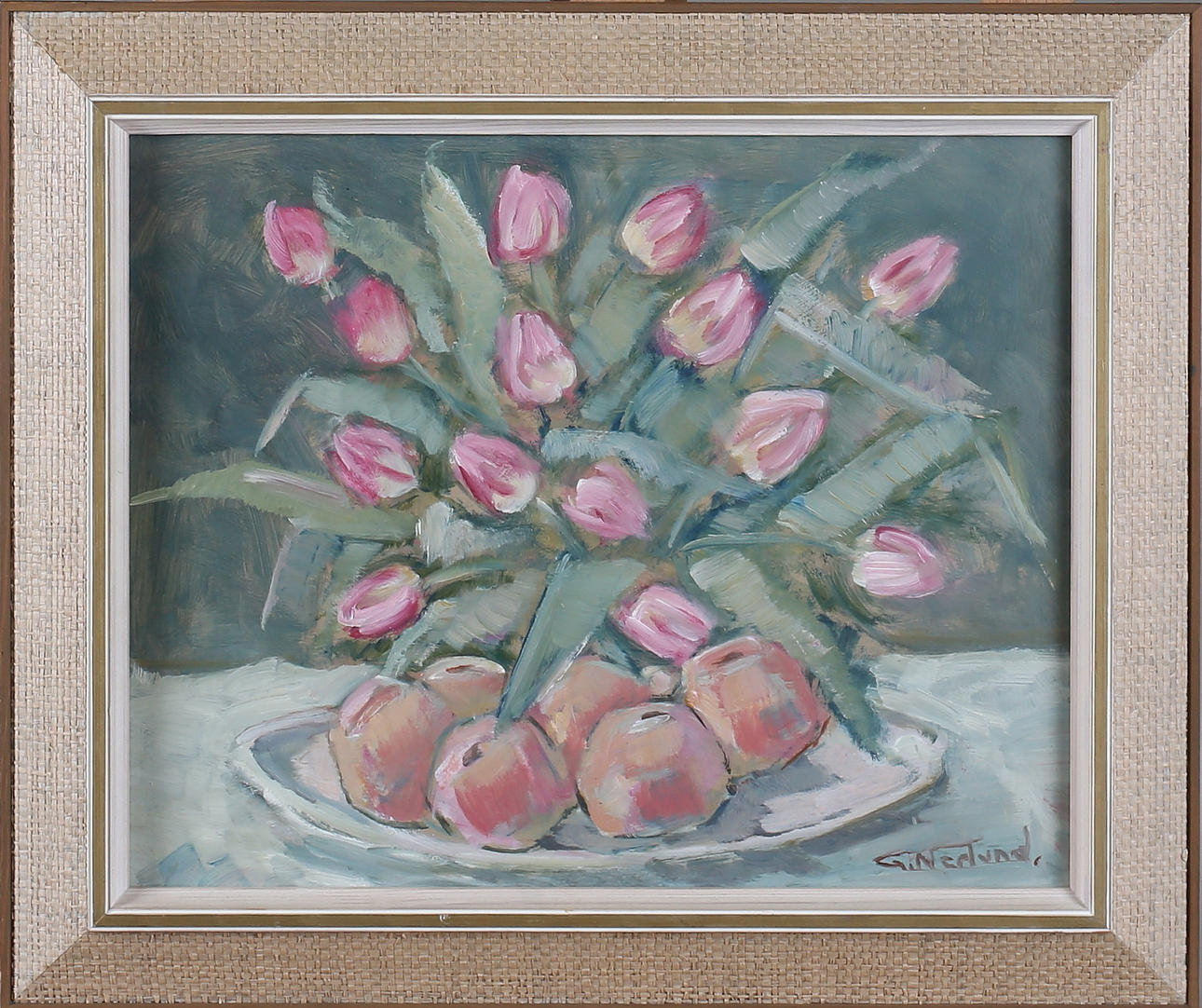 GUNNAR NERLUND. Blomsterstilleben, olja på pannå, signerad .