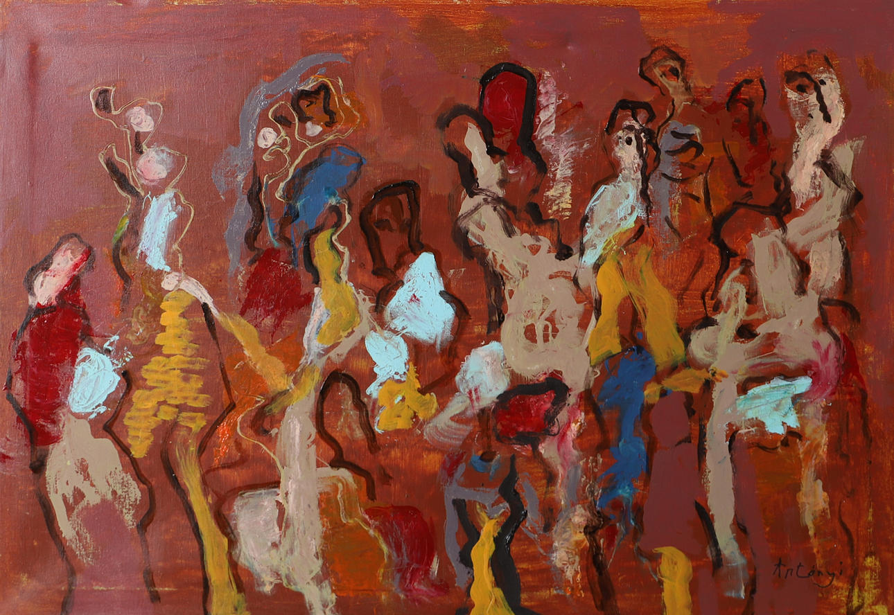 IMRE ANTONYI. Figures, oil on canvas, signed Antonyi.
