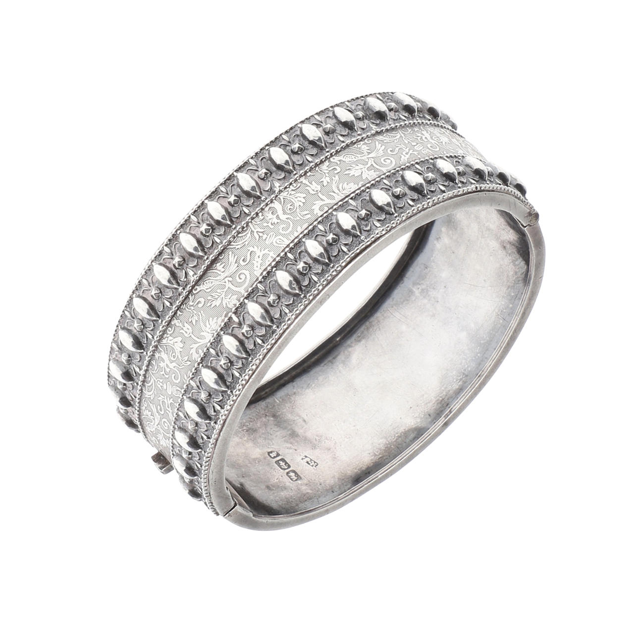 A VICTORIAN SILVER CUFF BANGLE.