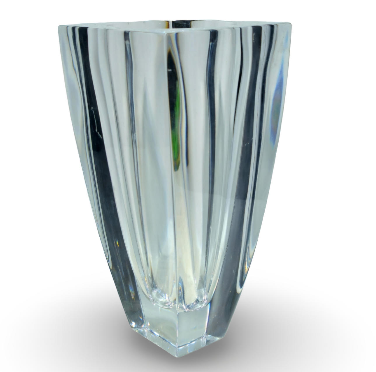 Large vase in thick carved glass.