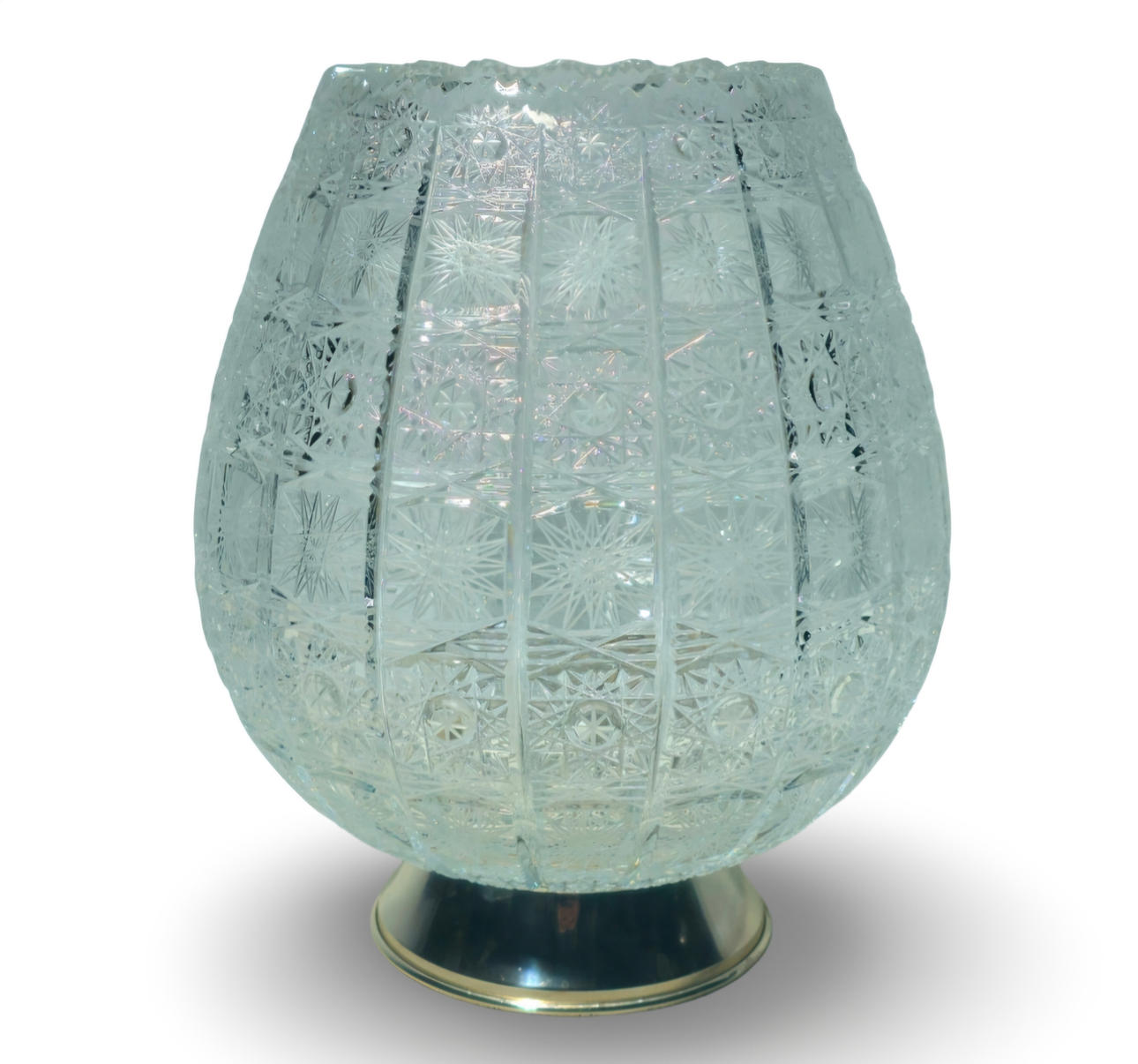 Bohemian crystal vase carved with silver base.
