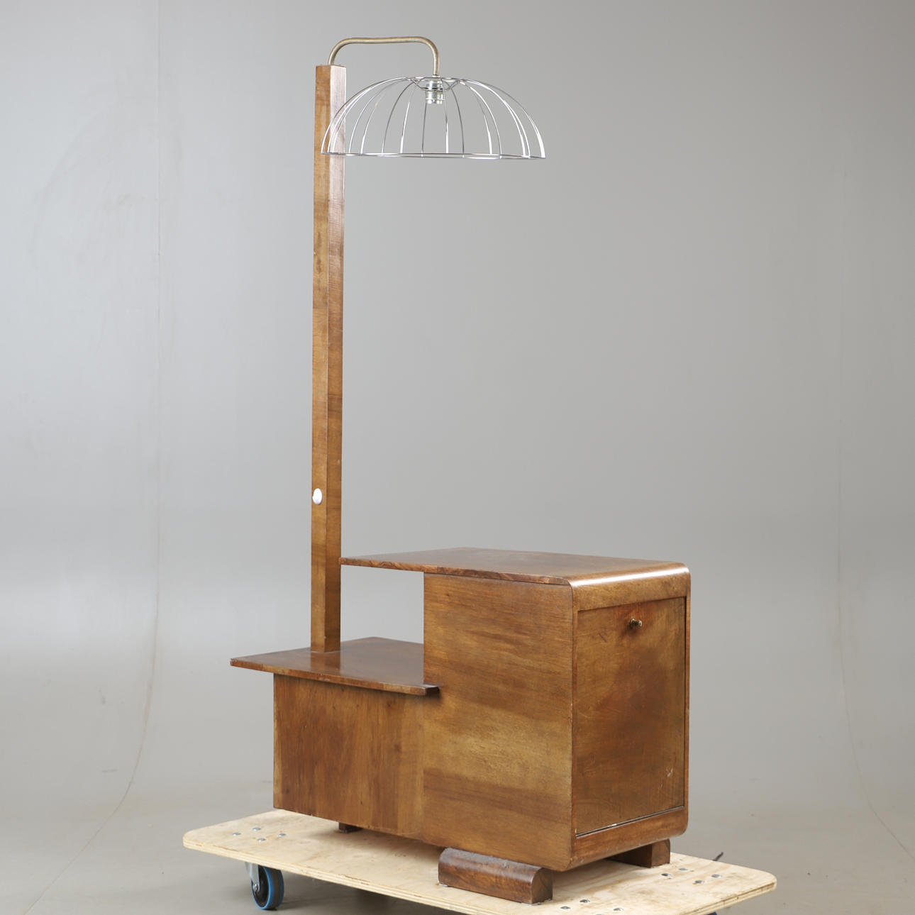 FLOOR LAMP WITH BAR CABINET, birch, functional, 1930s.