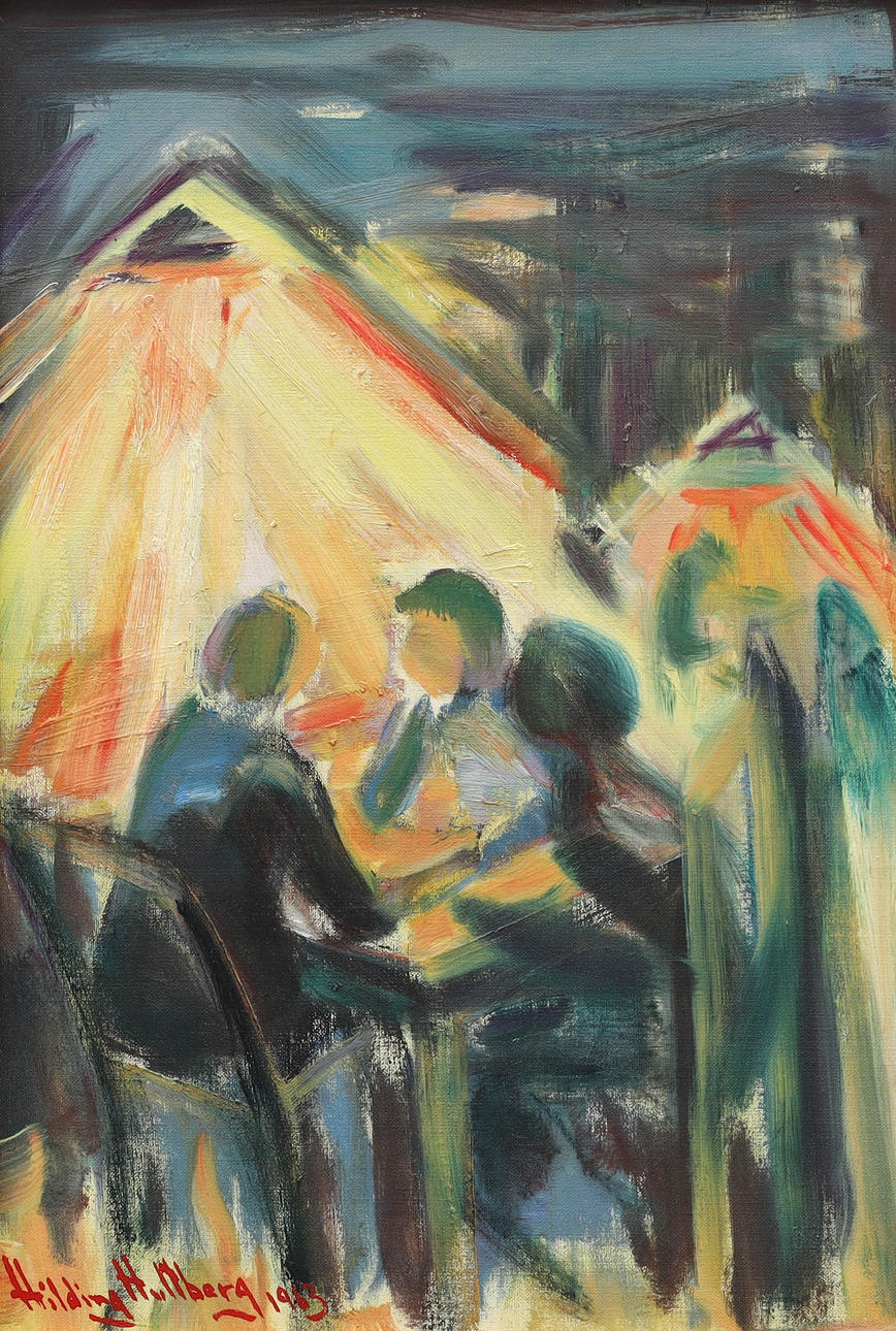 HILDING HULTBERG. oil on canvas, composition with figures, signed, dated 1963.