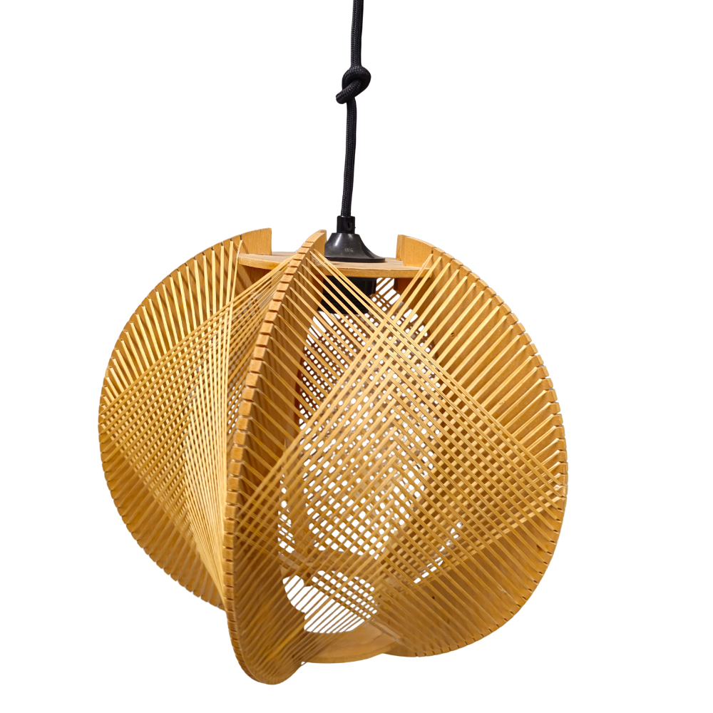 70S RAFFIA WOOD LAMP.