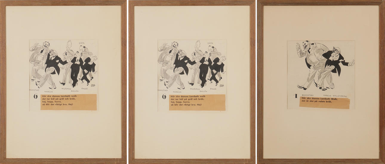 BIRGER LUNDQUIST. Caricatures, cartoons, 3 pcs.