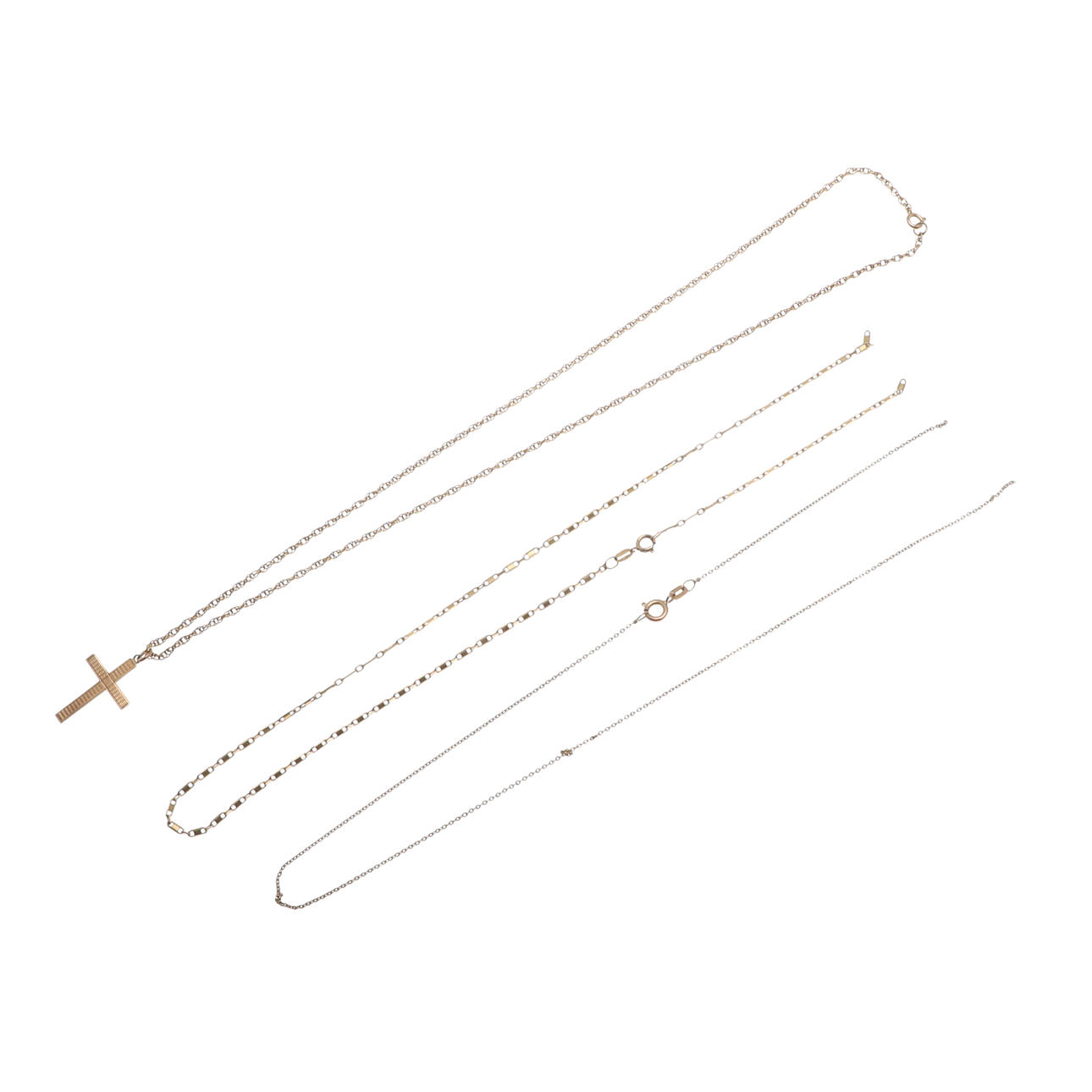 A QUANTITY OF 9CT GOLD NECKLACES.