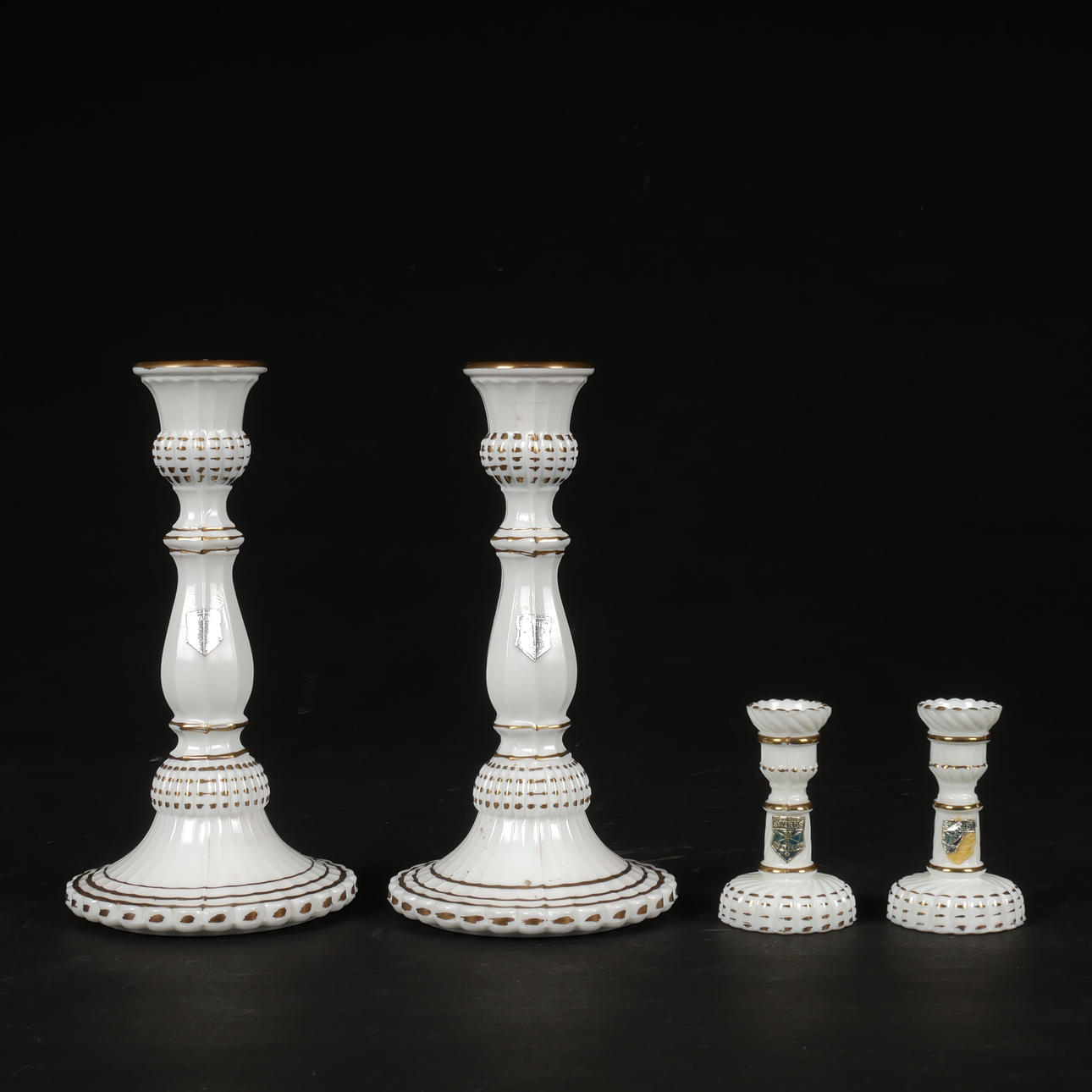 CANDLESTICKS, 2 pairs, white pressed glass, Swärds Gullaskruv.