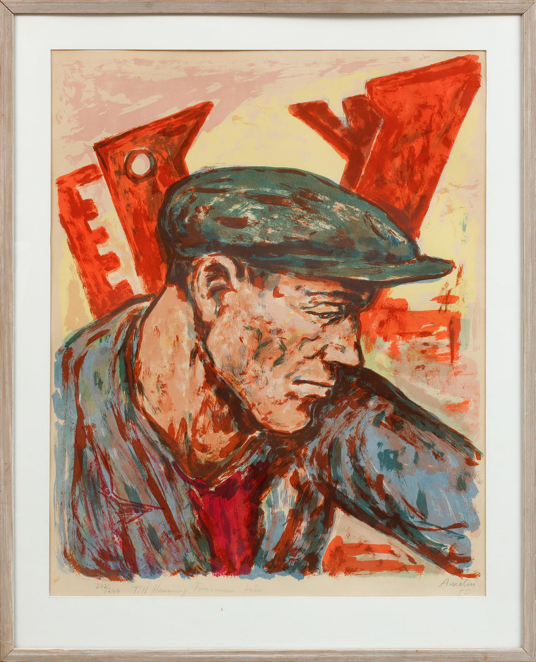 ALBIN AMELIN. Worker, lithograph in colour, signed and numbered 202/260.