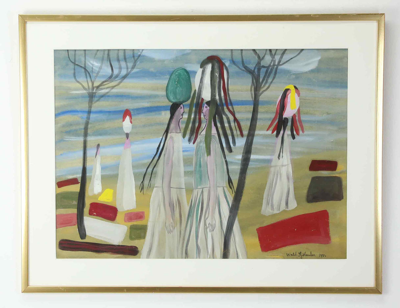 WALDEMAR SJÖLANDER (1906-1988). Gouache, Figurscene, signed, dated 1955.