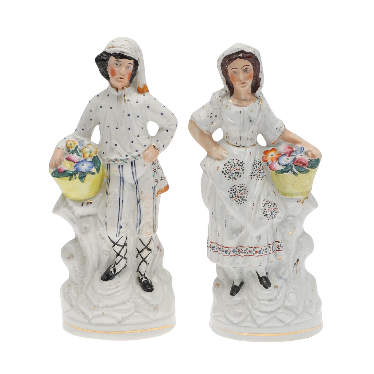 TWO STAFFORDSHIRE STYLE CERAMIC FIGURES.