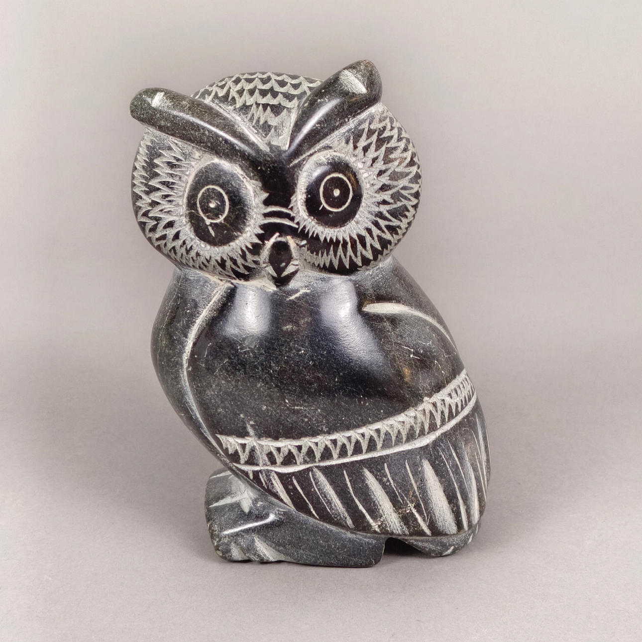 OWL - STONE, CARVED, STYLIZED FORM.