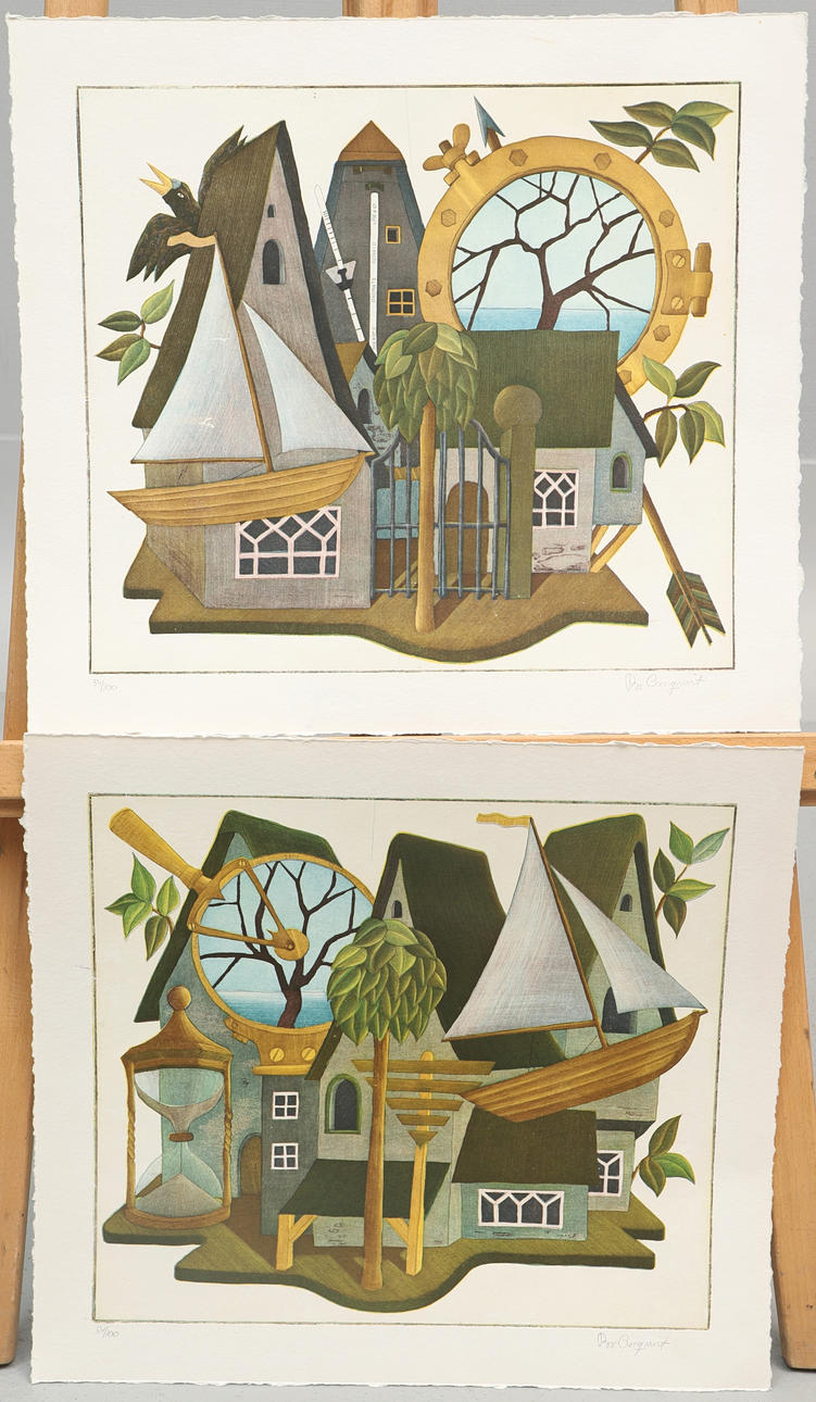 BO CRONQVIST. Colour etching, 2 pieces, composition, signed, numbered 54/100.