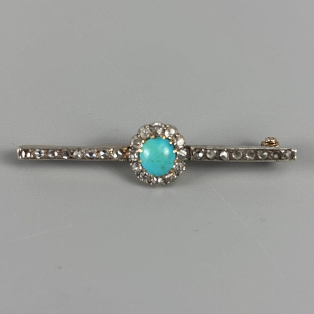 DIAMOND AND TURQUOISE BAR BROOCH.