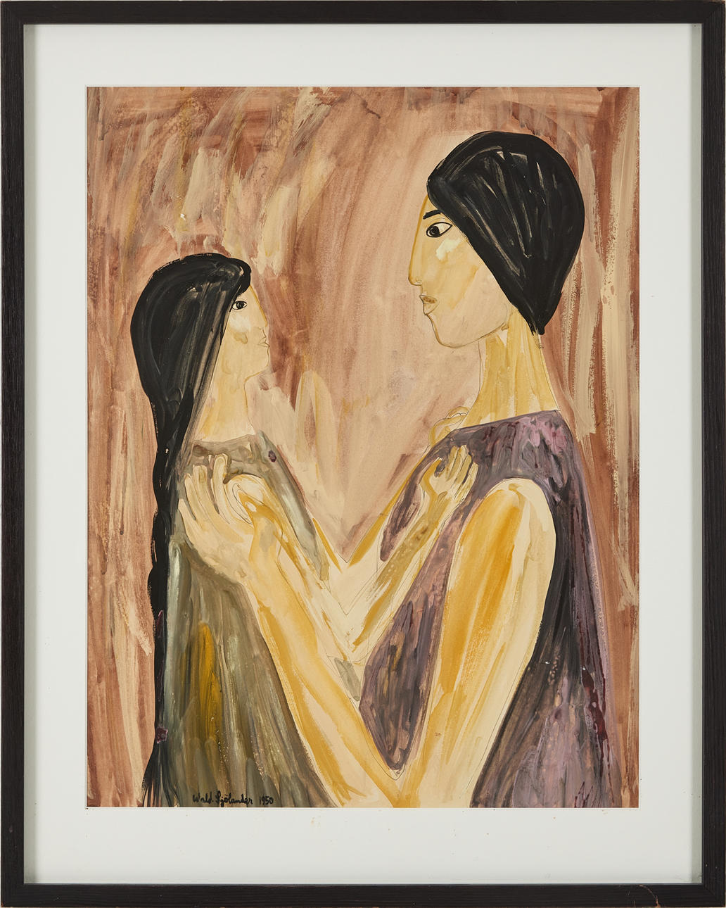 WALDEMAR SJÖLANDER. Two women, gouache, signed and dated 1950.