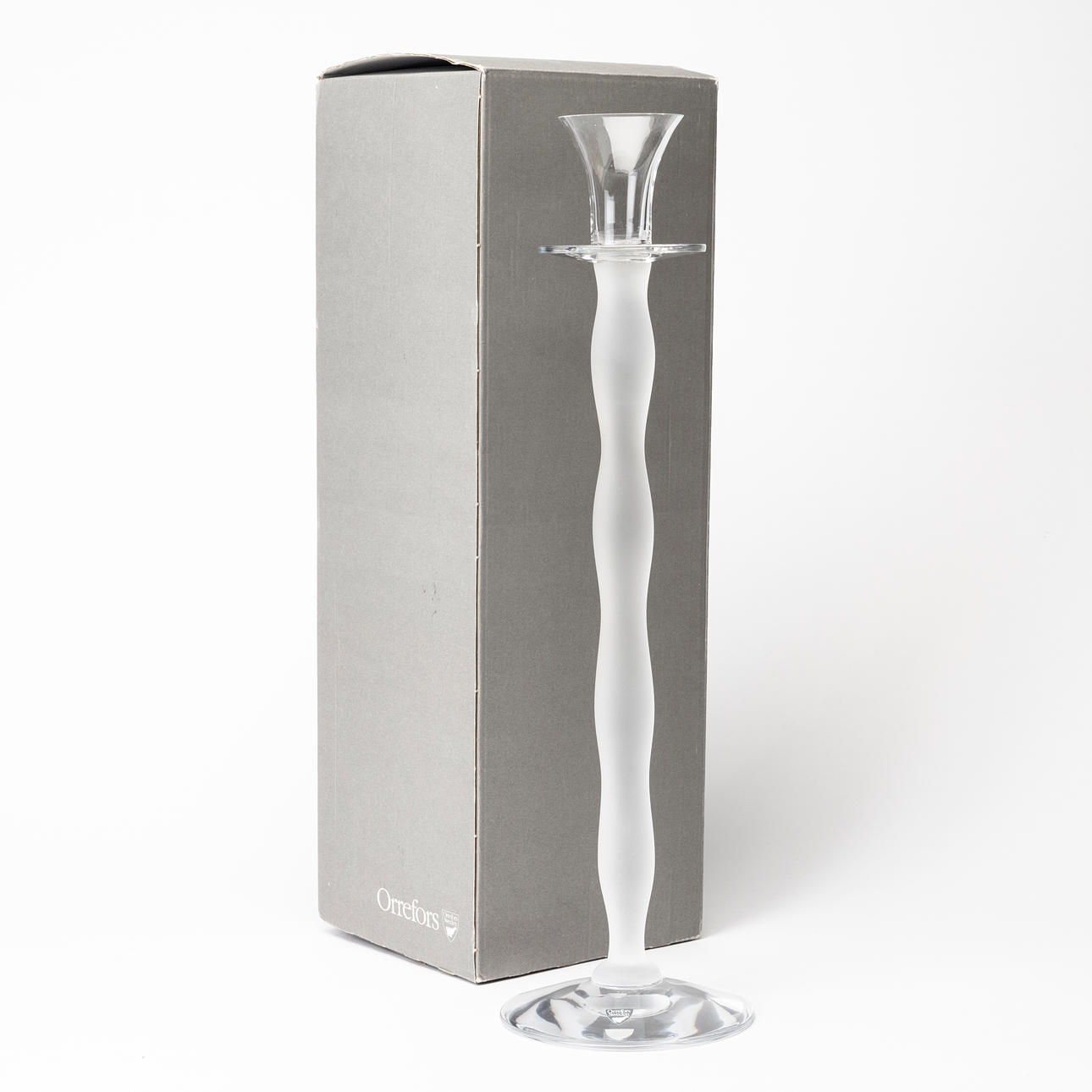 ANNE NILSSON. Candlestick, “Celeste”, glass, etched marking Orrefors.