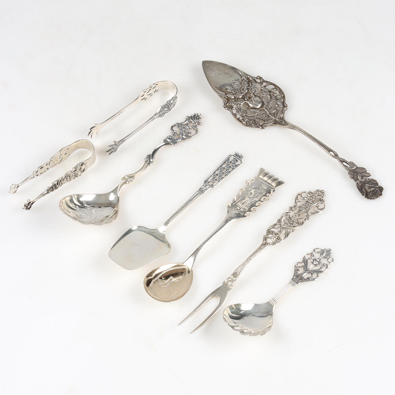 SERVERINGSBESTICK, 8 st, silver, 1900-tal.