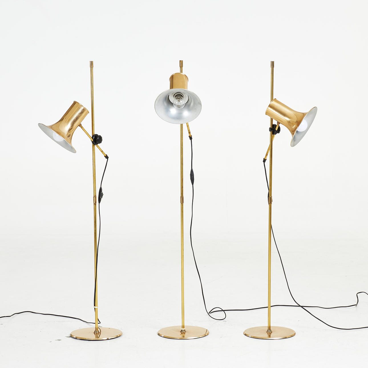 FLOOR LAMPS 3 pcs, brass, adjustable, Hemi, Denmark.