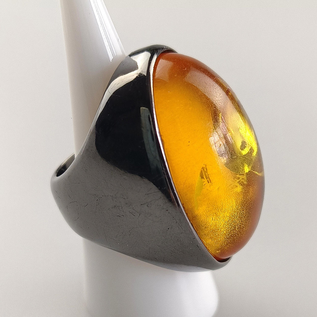 Heavy SILVER RING with amber - blackened sterling silver.