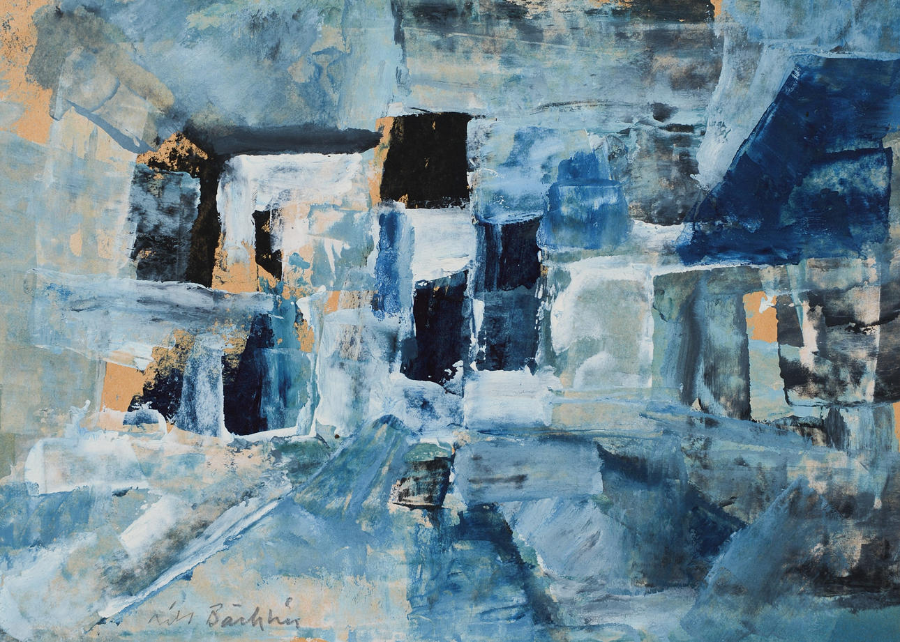 NILS BÄCKLIN. Abstract motif, oil on panel, signed.