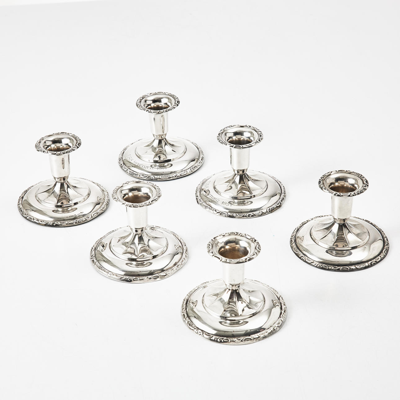 LJUSSTAKAR, 6 st., silver, 1900-talets mitt.