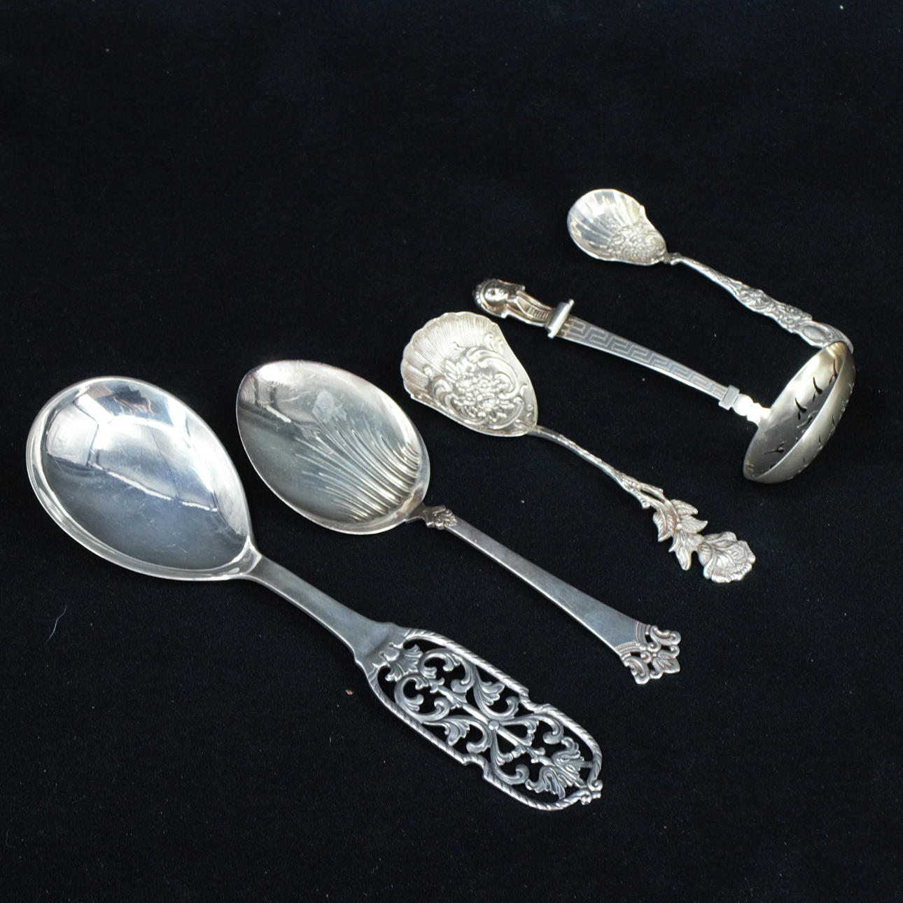 SPOONS, 5 pcs. silver, various models.