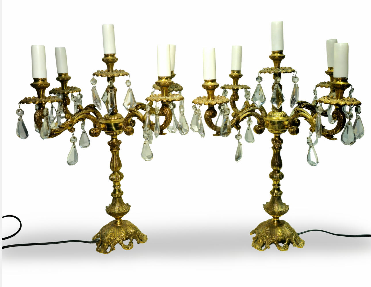 Five-light bronze chandeliers.