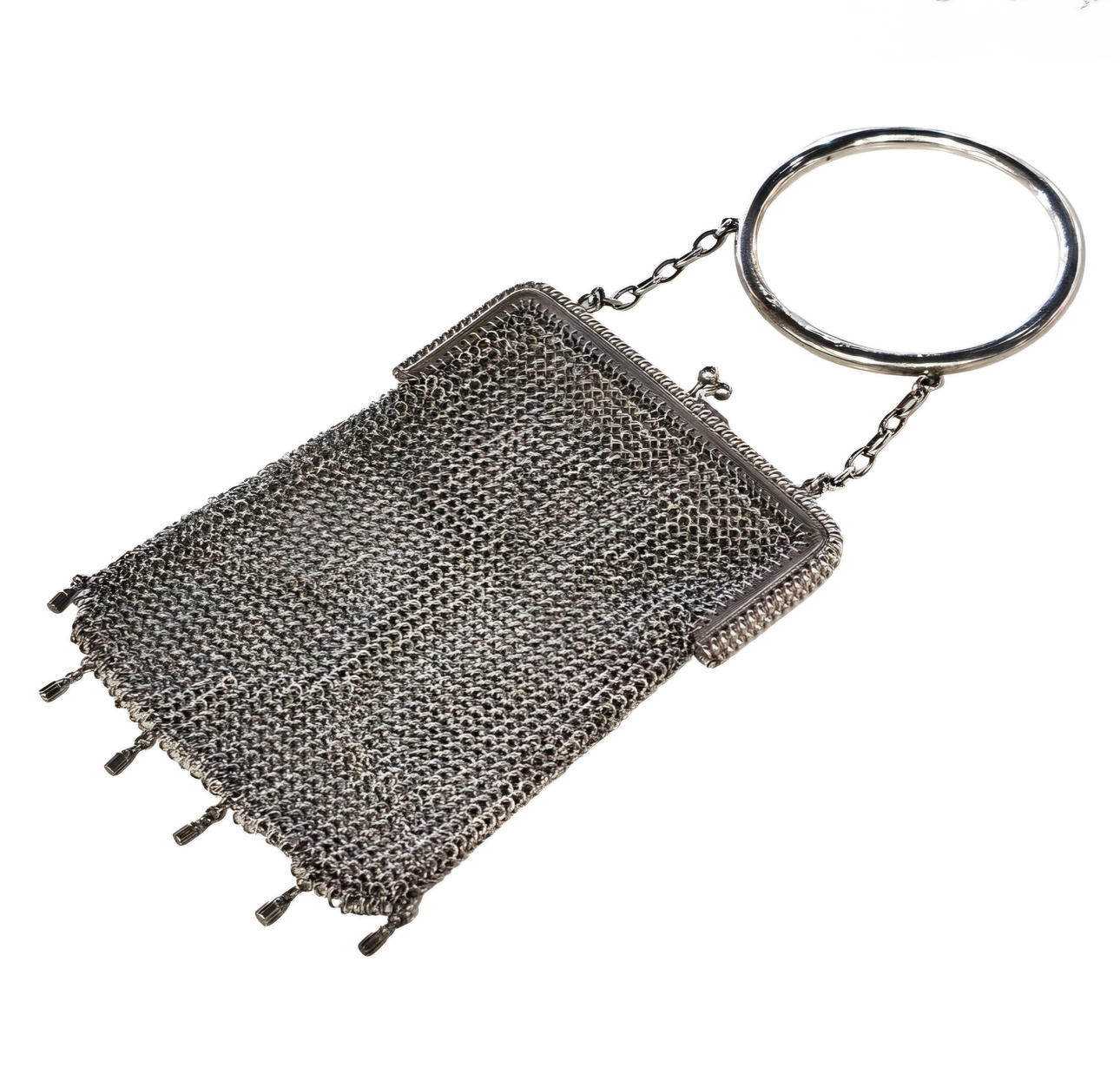 Silver mesh purse.