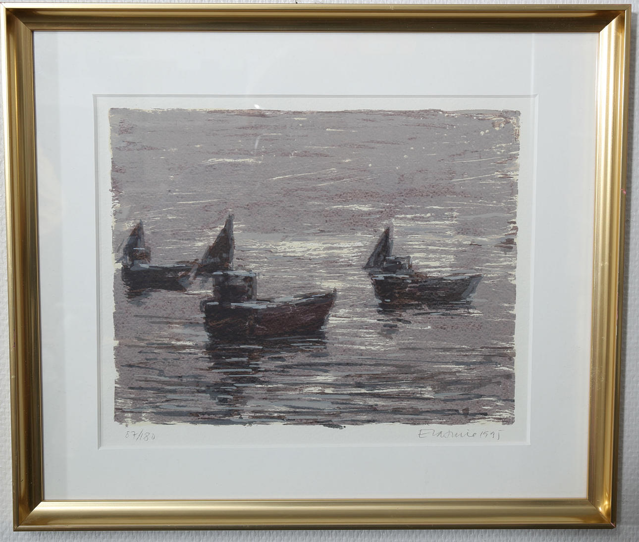 TORSTEN ERASMIE. Litografi, numrerad 87/180, Fiskebåtar, signerad Erasmie.