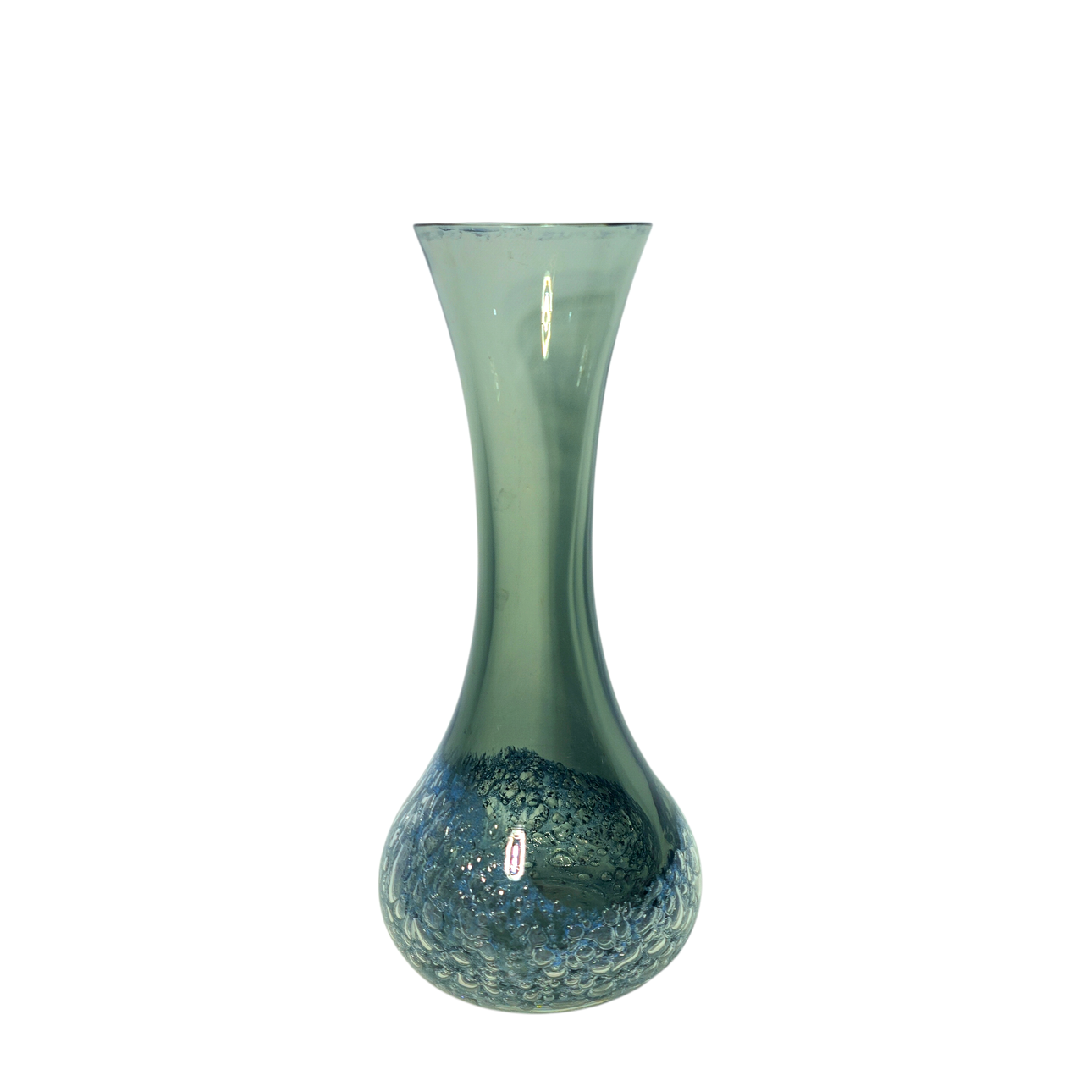 Blown glass vase with bubble detail.