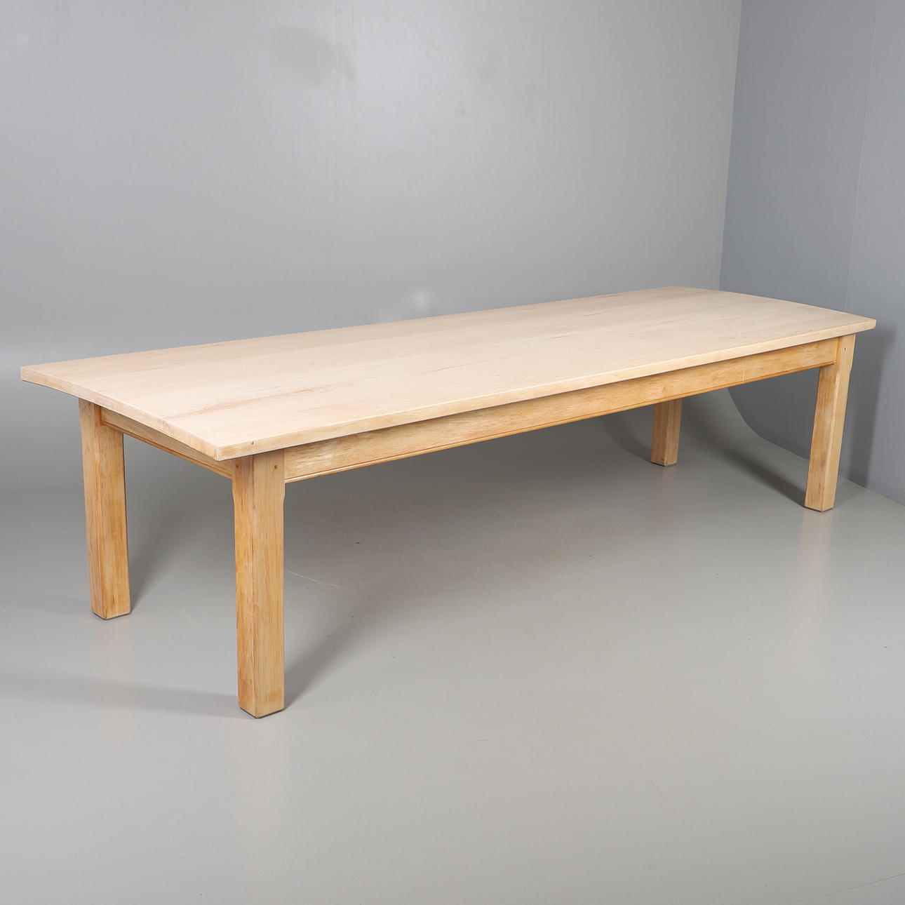 A MODERN MAPLE TOP REFECTORY TABLE.