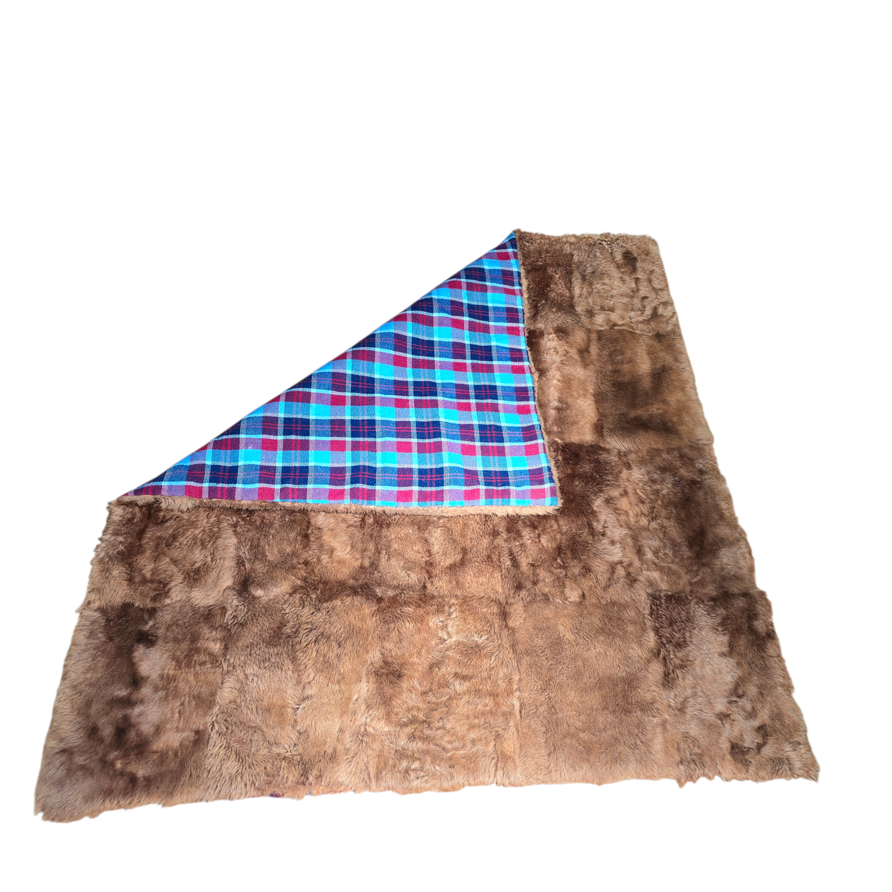 Camel plaid blanket or lamb rug. With checkered wool lining.