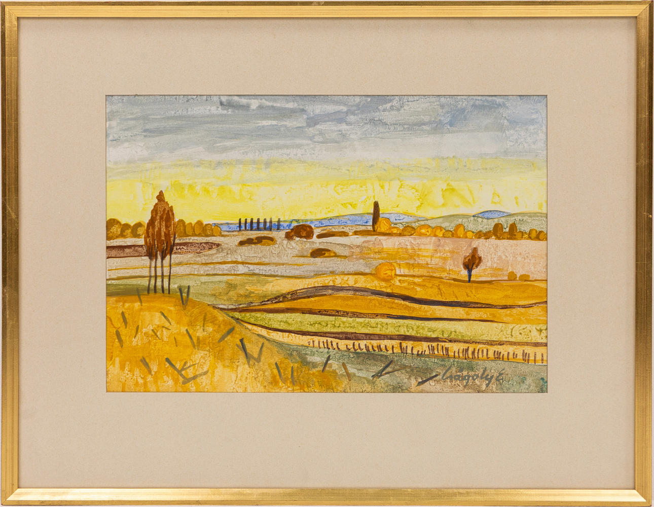 OIDENTIFIERAD KONSTNÄR. gouache, landscape motif, signed.
