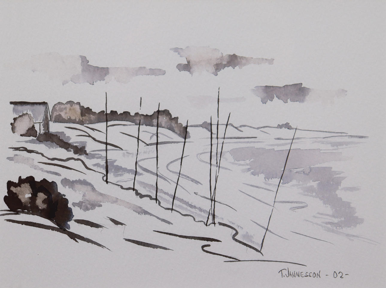 THORE JANNESSON. watercolor, beach landscape.