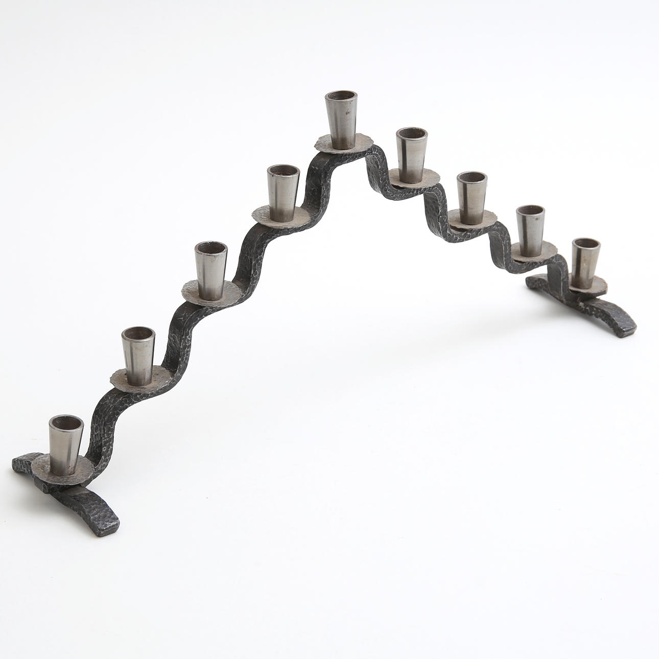 CANDLESTICK, stepladder model for 9 candles, wrought.