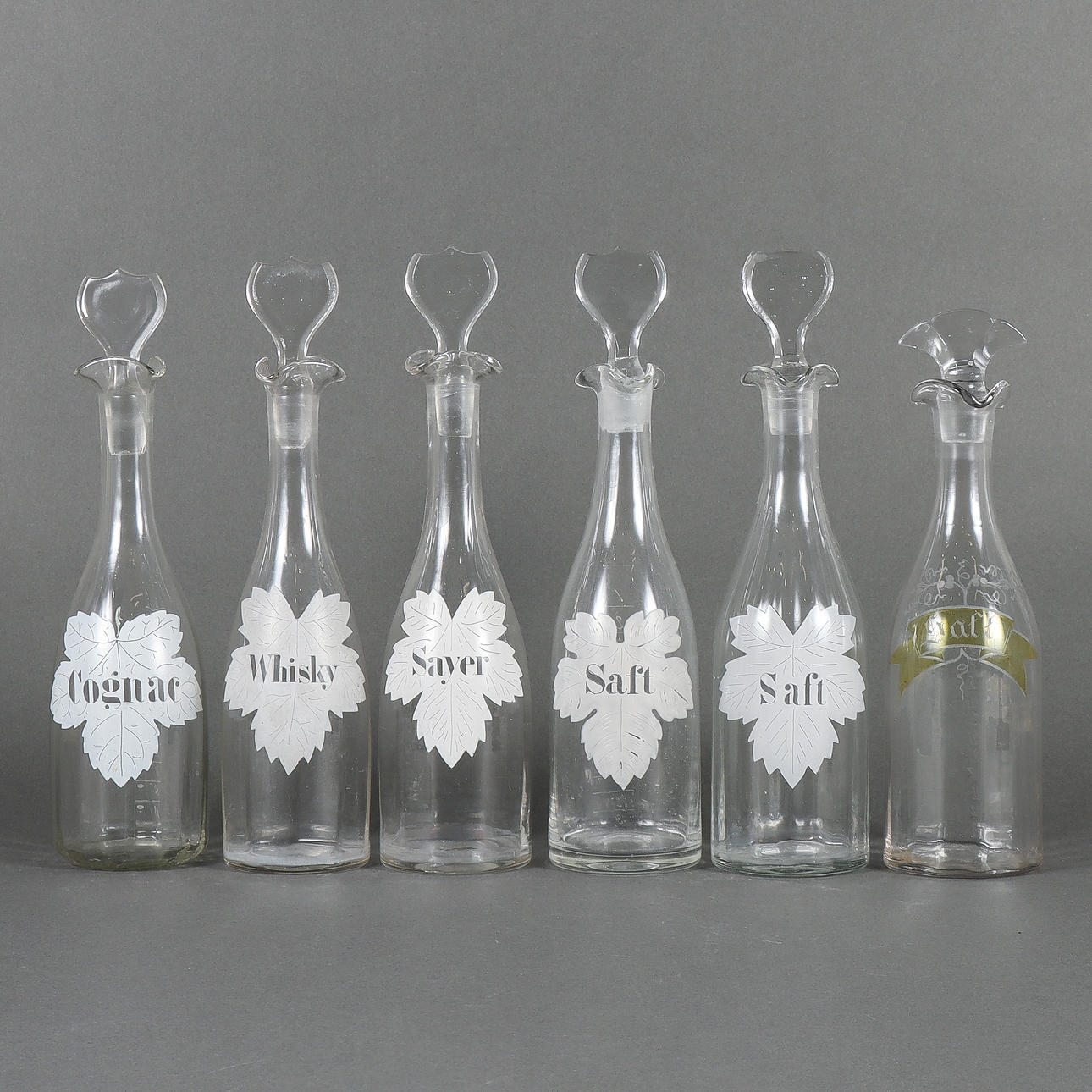 KARAFFER 6 stycken, glas, 1900-tal.