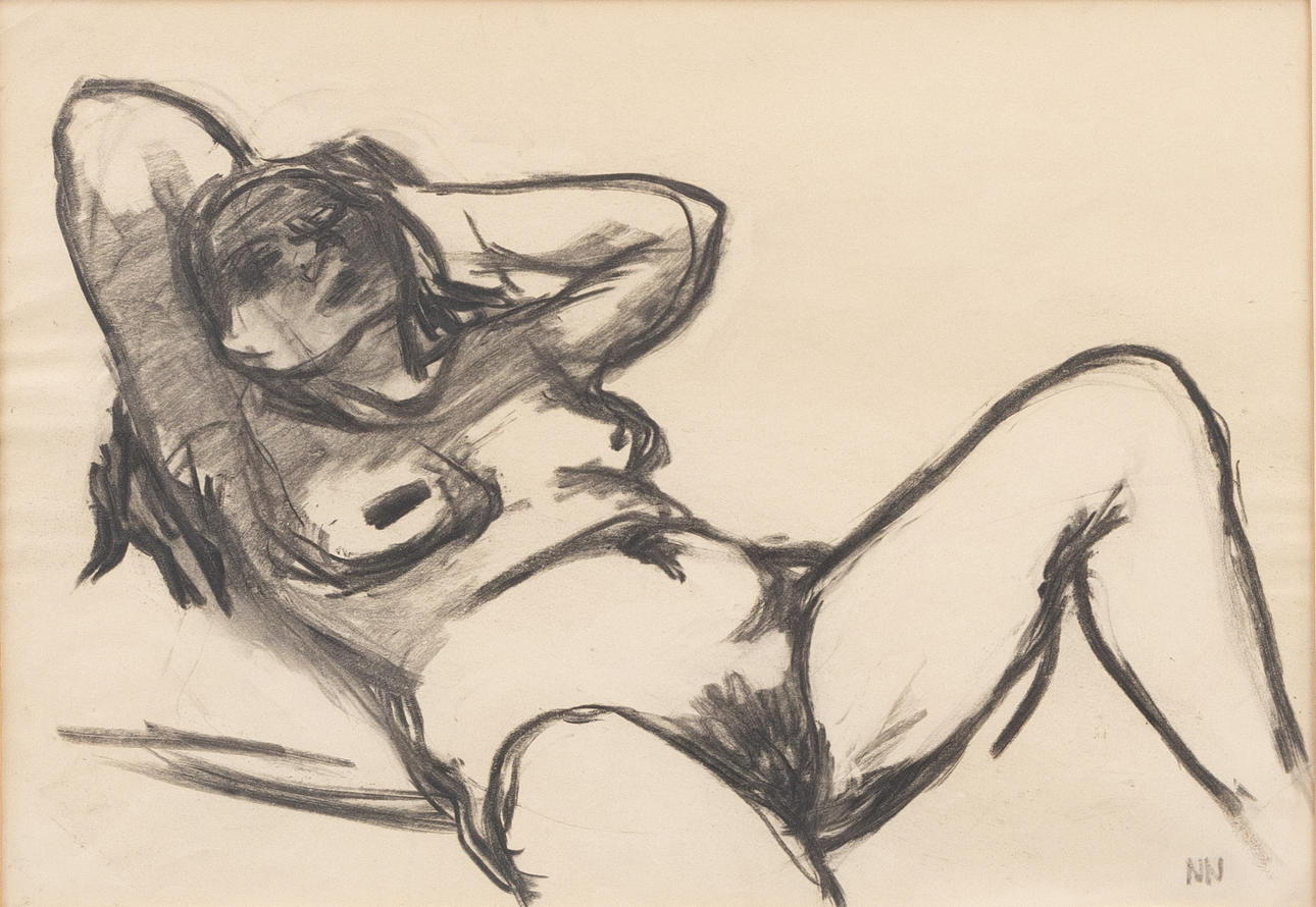 NILS NILSSON. Model, charcoal drawing, signed.