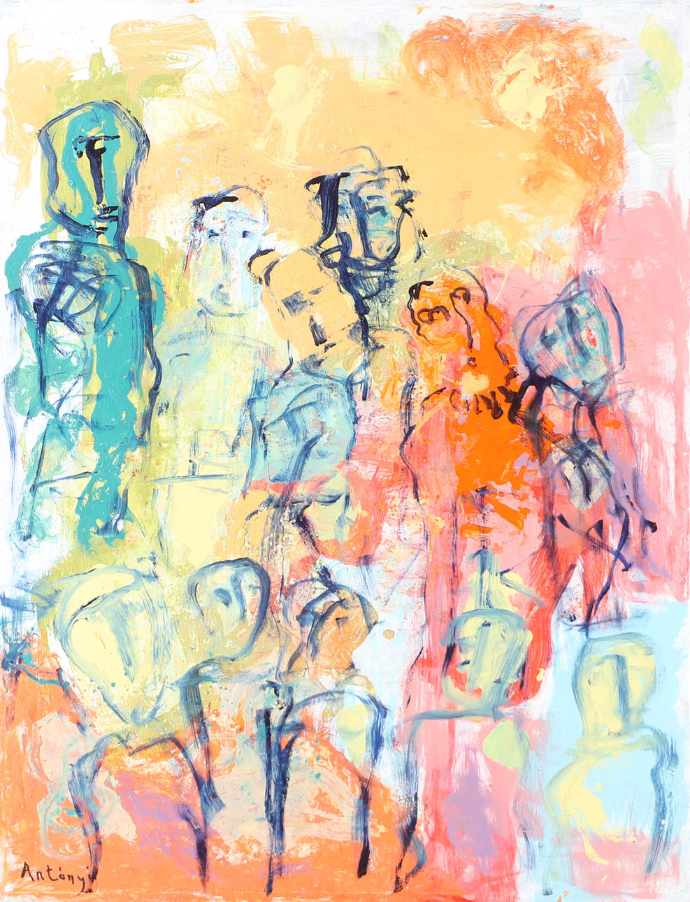 IMRE ANTONYI. Figures, oil on canvas, signed Antonyi.