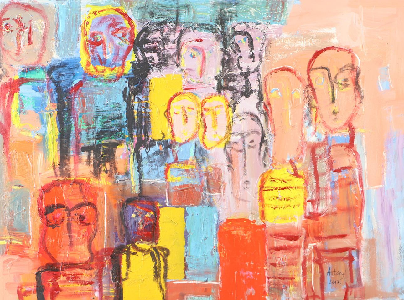 IMRE ANTONYI. Figures, oil on canvas, signed Antonyi.