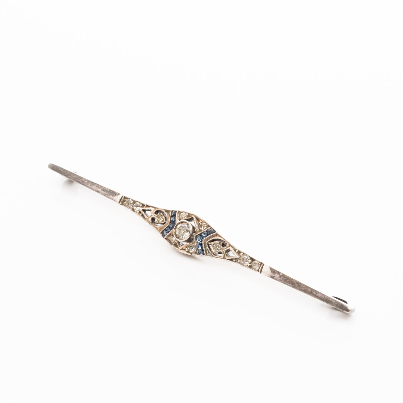 BROSCH, Sterlingsilver, Blåa och vita stenar.