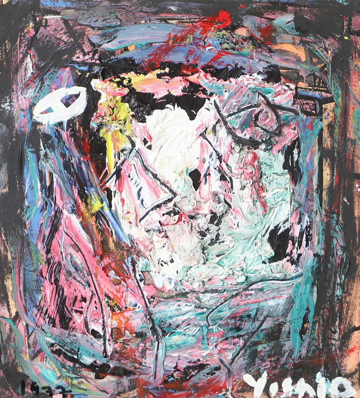 YOSHIO NAKAJIMA. Composition, mixed media, signed Yoshio.