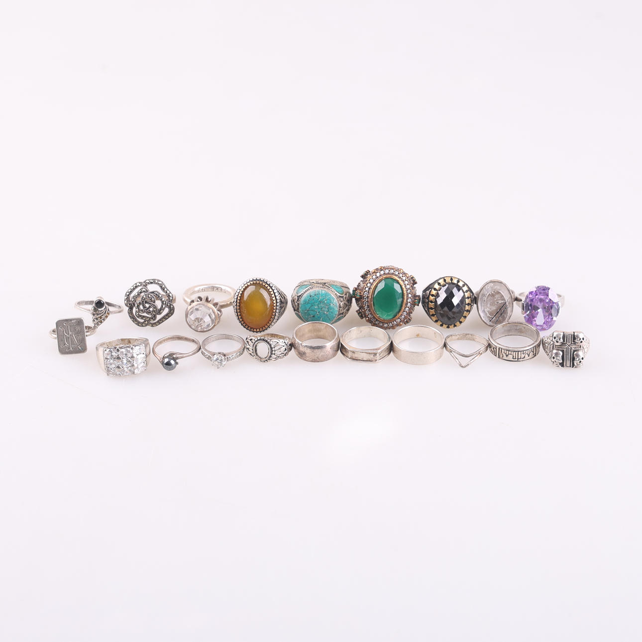 RINGAR, 20 STYCKEN, silver, totalvikt ca 170 gram.