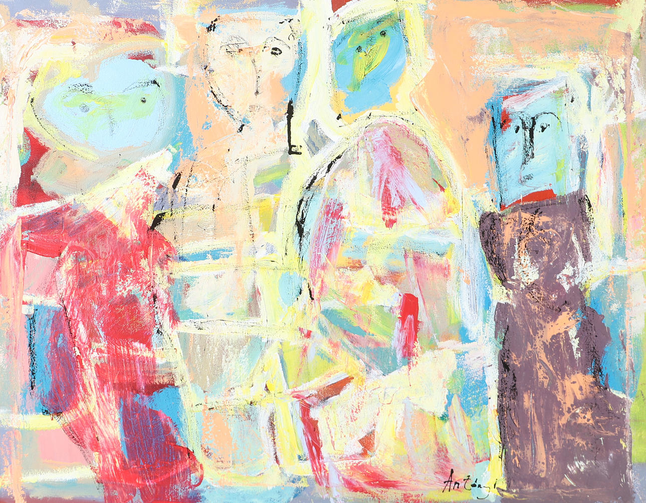 IMRE ANTONYI. Figures, oil on canvas, signed Antonyi.