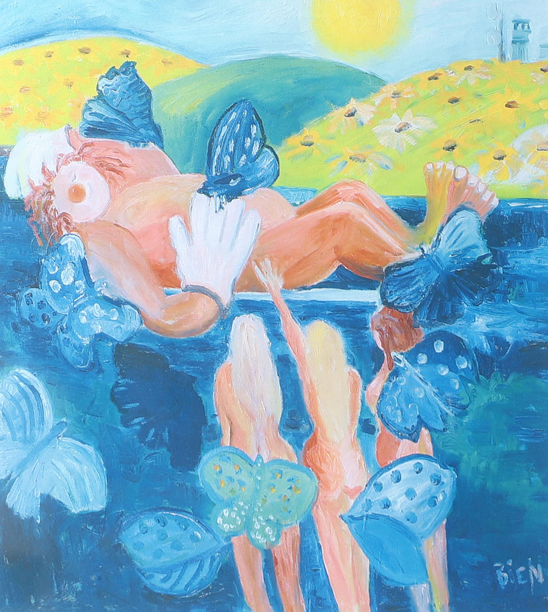 BIE NORLING. Figure composition, lithograph in colours, signed.