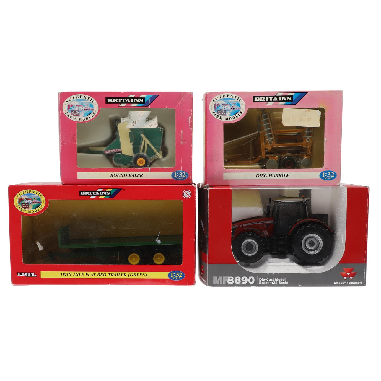 BRITAINS - BOXED AGRICULTURAL ITEMS & TRACTOR.