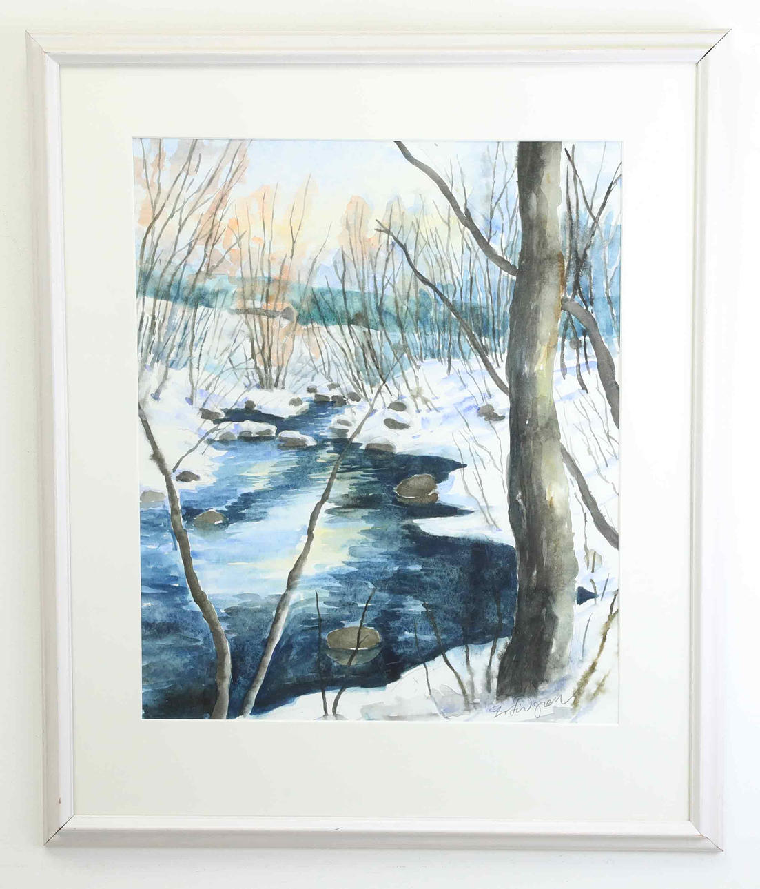 BO LIDGREN. watercolor, Winter landscape, signed.