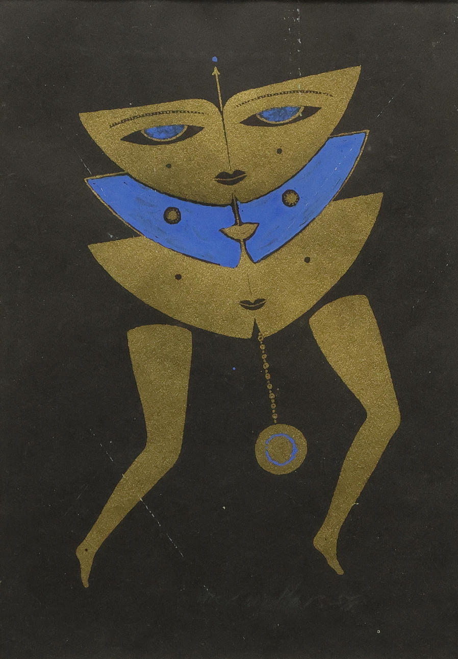 MAX WALTER SVANBERG. lithograph with watercolor/gold, signed, dated 59.