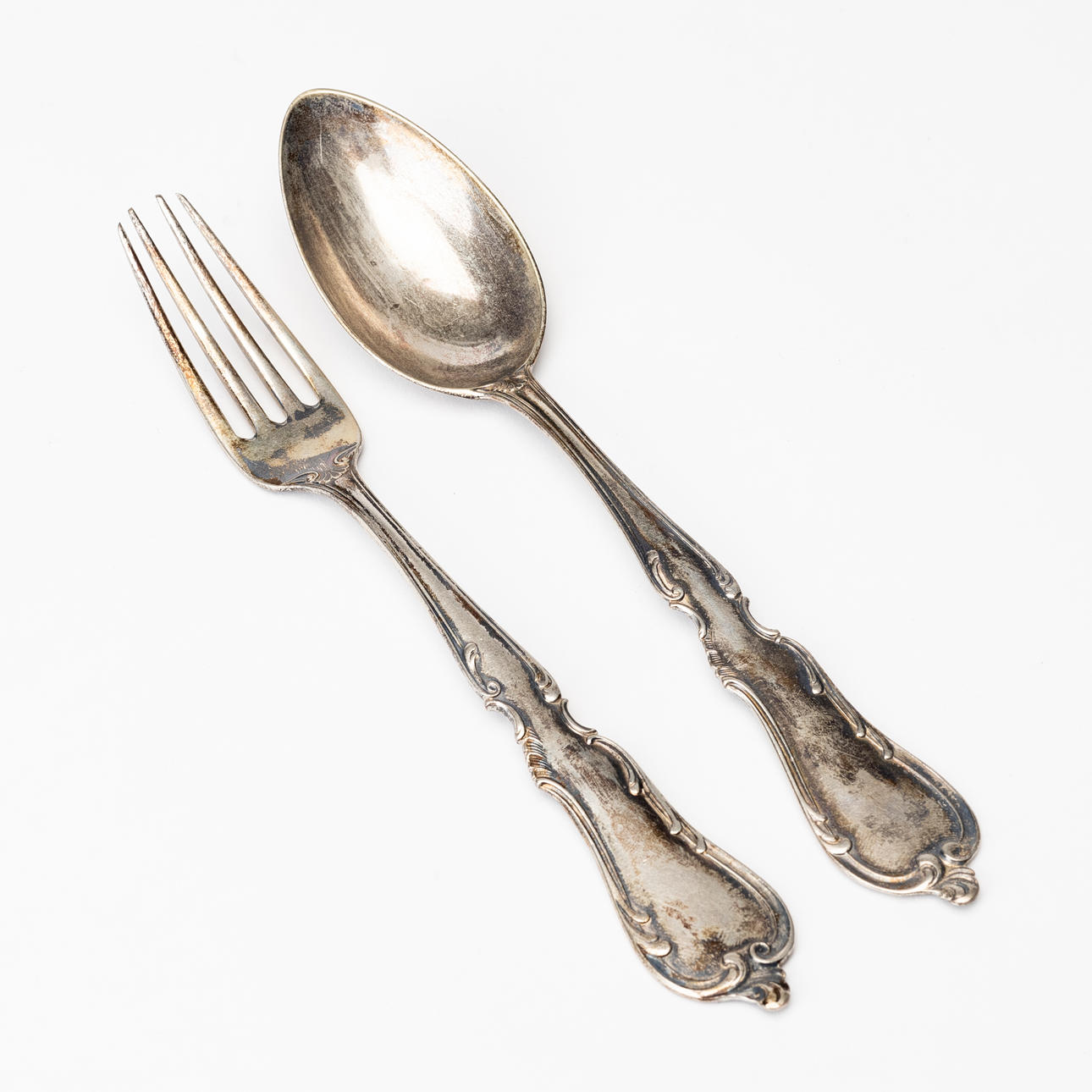 A silver spoon and fork, A Dragsted, Denmark, 1896.