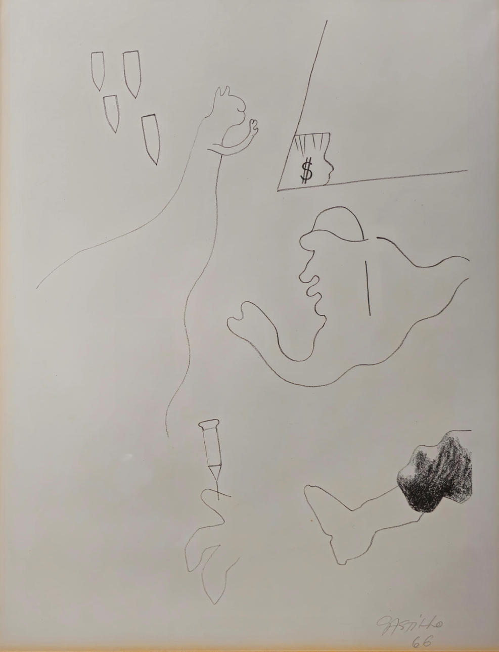 “SURREAL FIGURES” DRAWING ON PAPER. SIGNED AND DATED JORGE CASTILLO 1966.