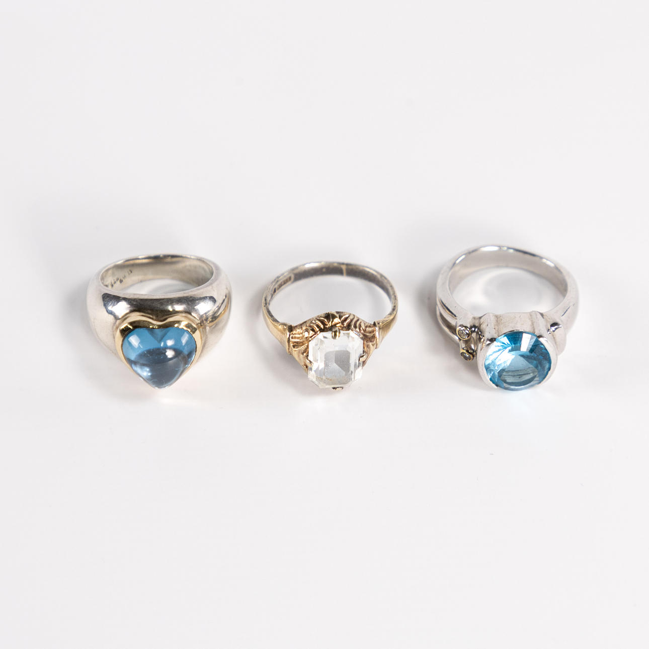 RINGS, 3 pcs, silver, incl. topaz.
